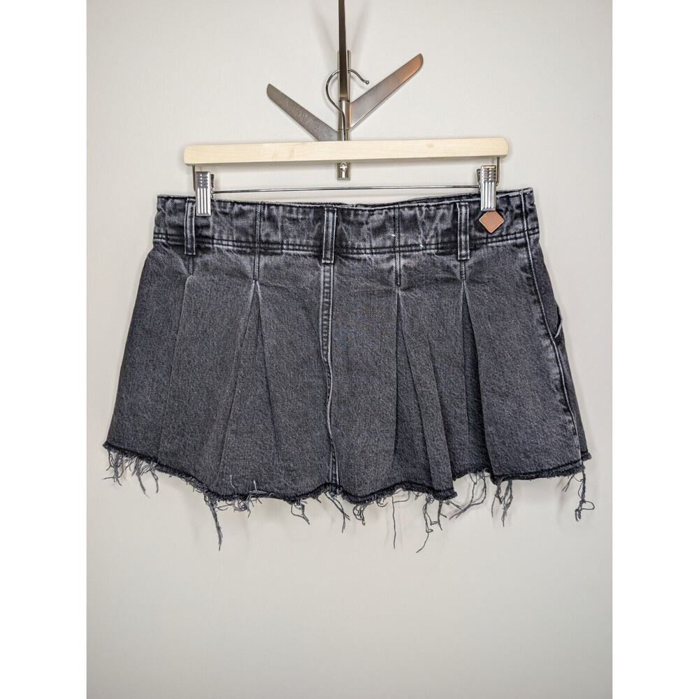 Abrand Jeans Revolve Cotton Denim Pleated Pocket Micro Mini Skirt Black 30 - Picture 5 of 13
